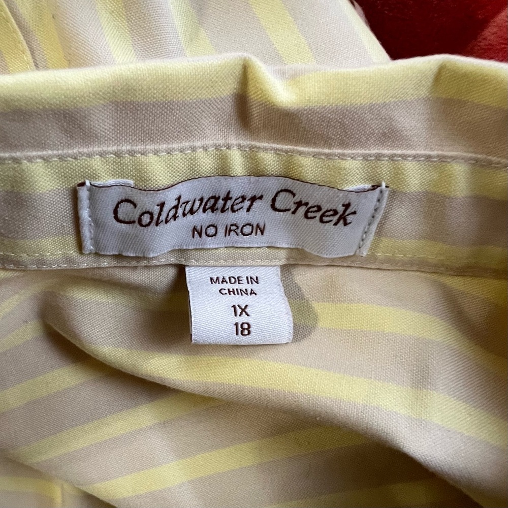 Coldwater Creek Women’s Cotton Yellow Striped Button-Up Shirt Blouse Size 1X/18 - Picture 5 of 10